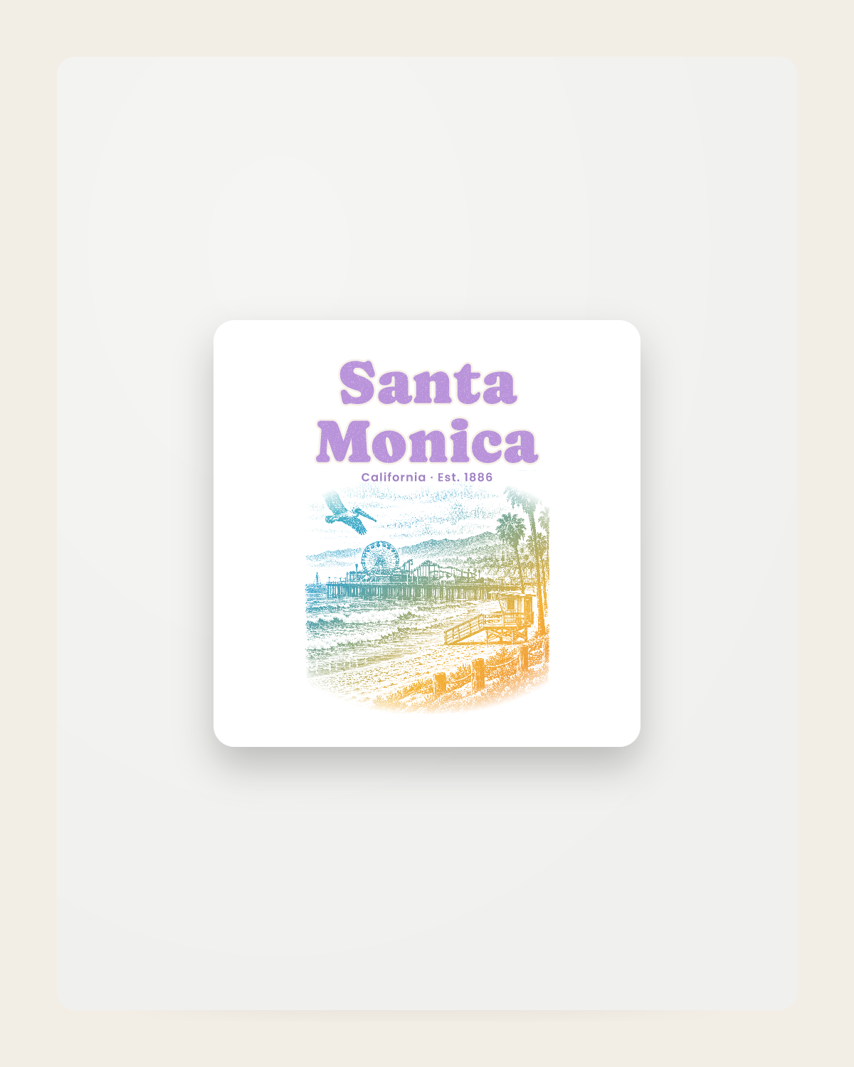 Santa Monica Pier Ferris Wheel Fridge Magnet in White