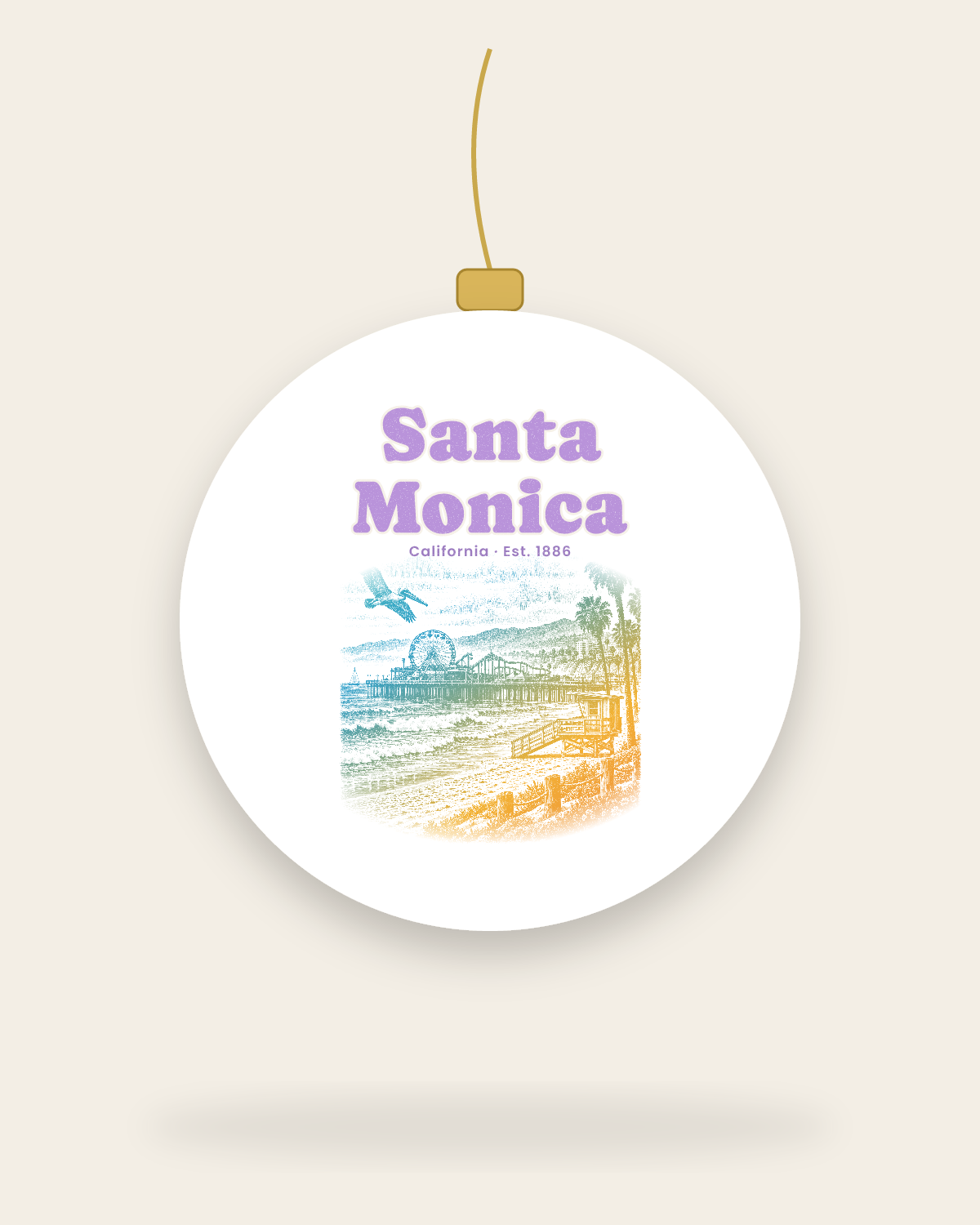 Santa Monica Pier Ferris Wheel Ceramic Ornament in White
