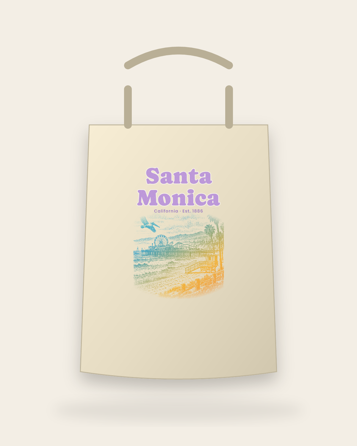Santa Monica Pier Ferris Wheel Canvas Tote in Beige