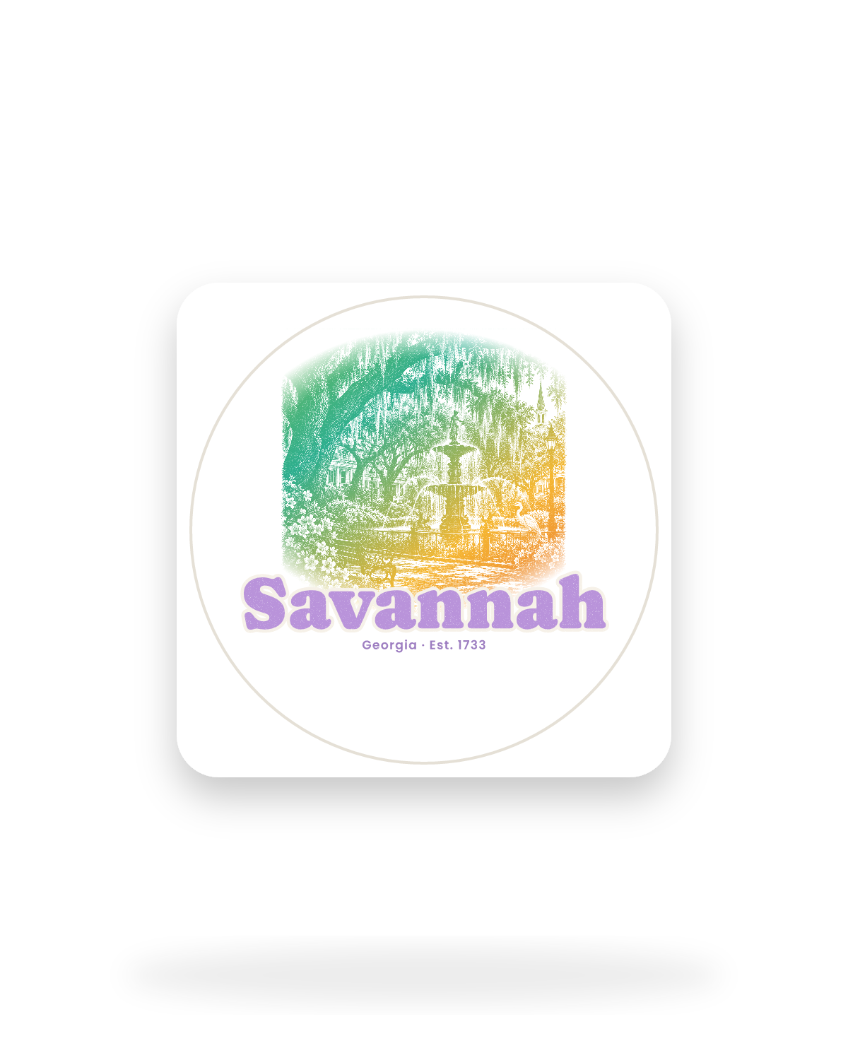 Savannah Moss & Fountain Kiss-Cut Sticker in White