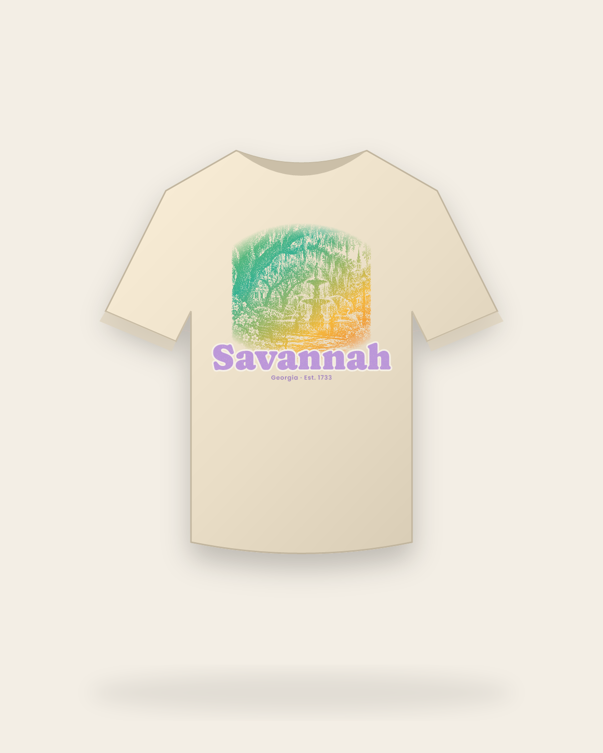Savannah, GA Moss & Fountain Classic Tee in Natural