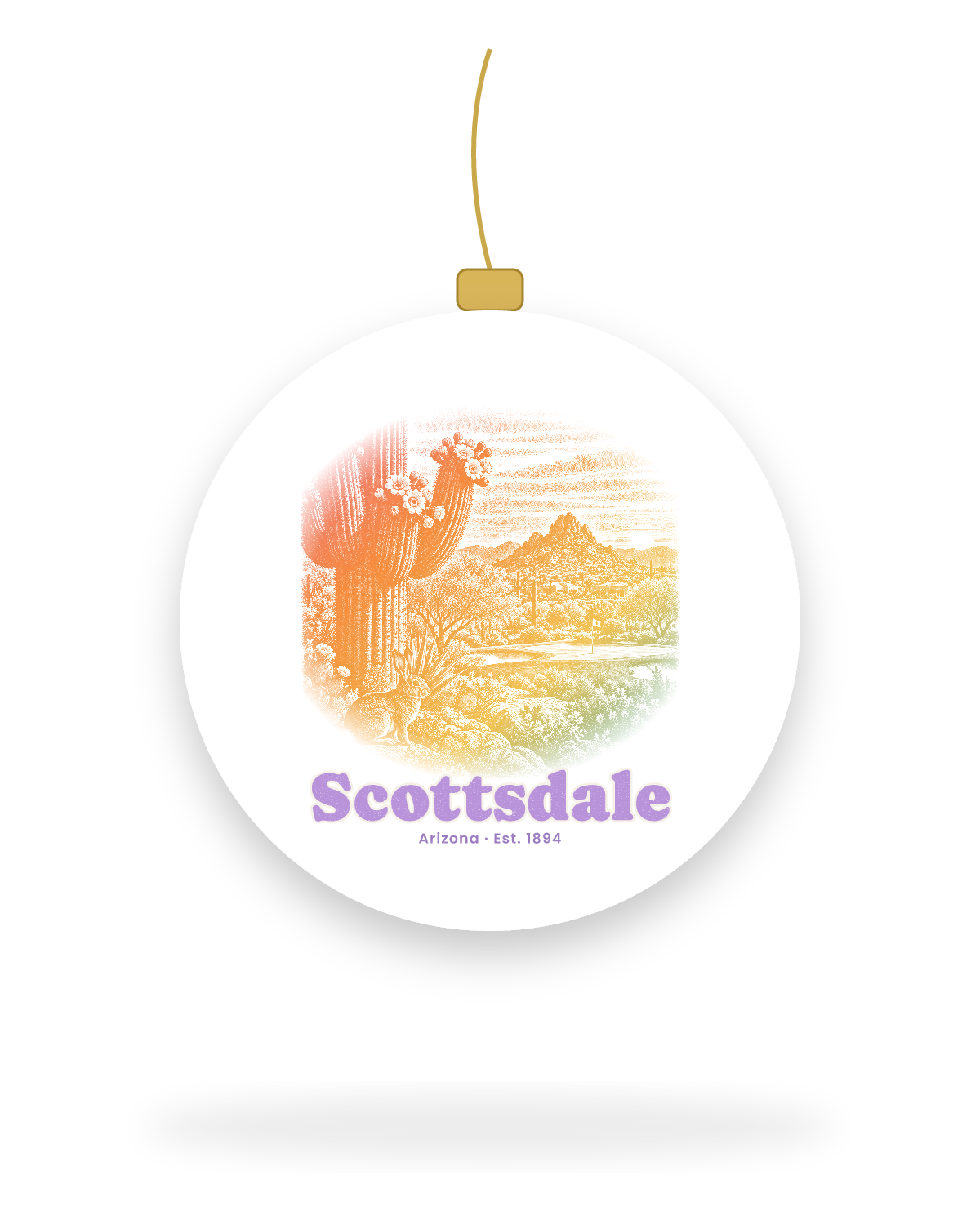 Scottsdale Saguaro Cottontail Ceramic Ornament in White