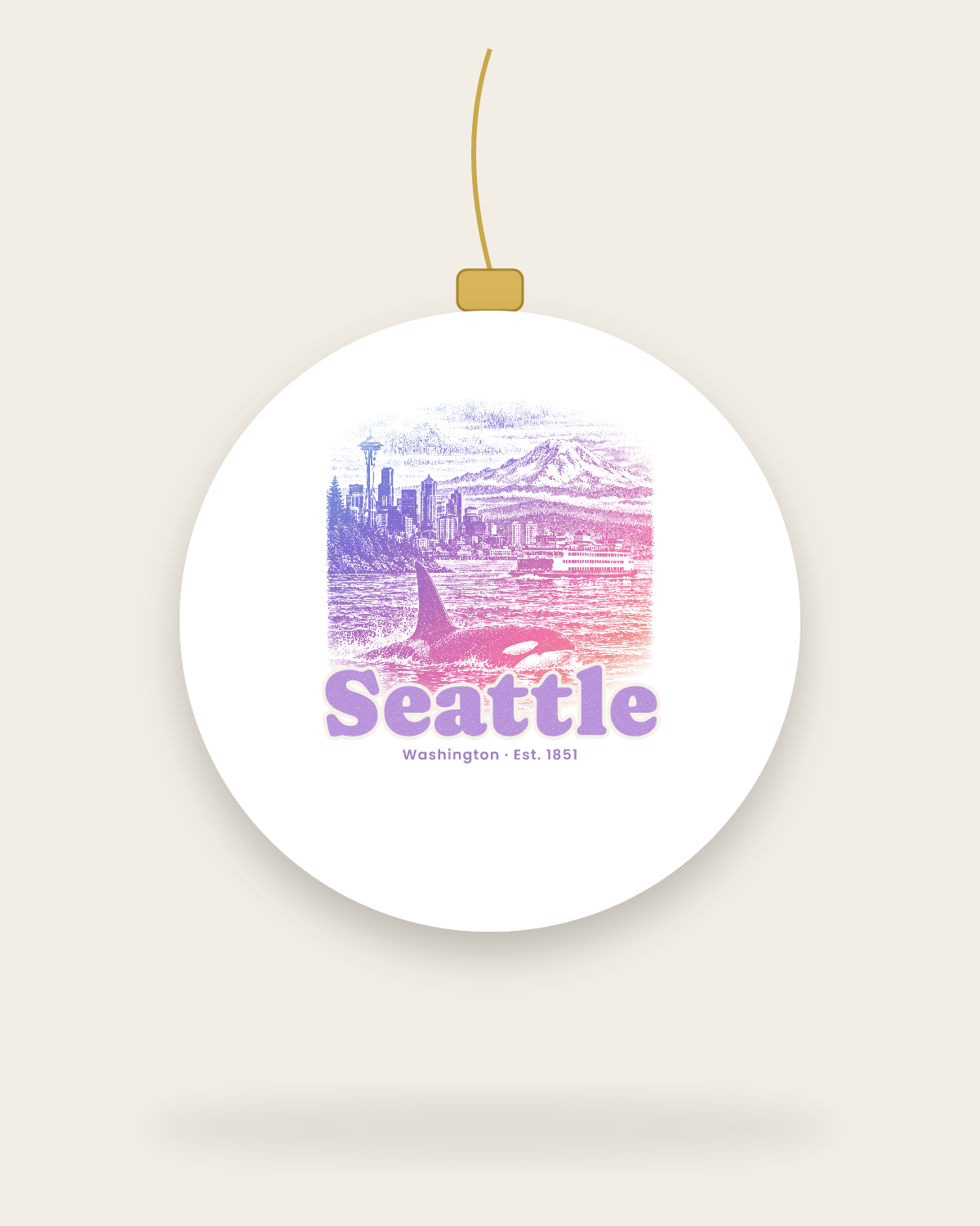 Seattle Sound Orca Ceramic Ornament in White