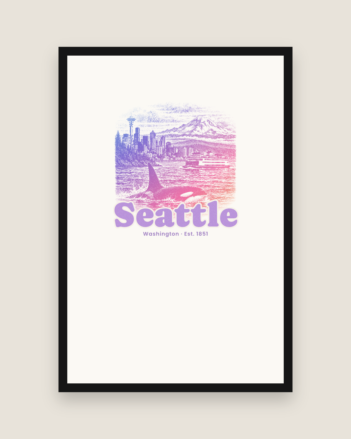 Seattle Sound Orca Matte Poster in White