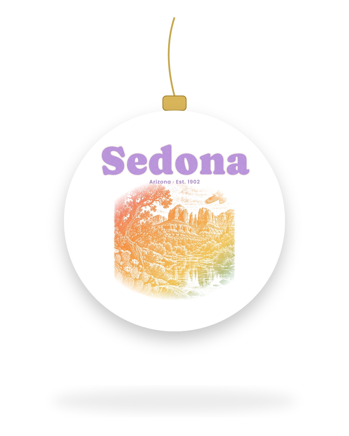 Sedona Cathedral Rock Ceramic Ornament in White