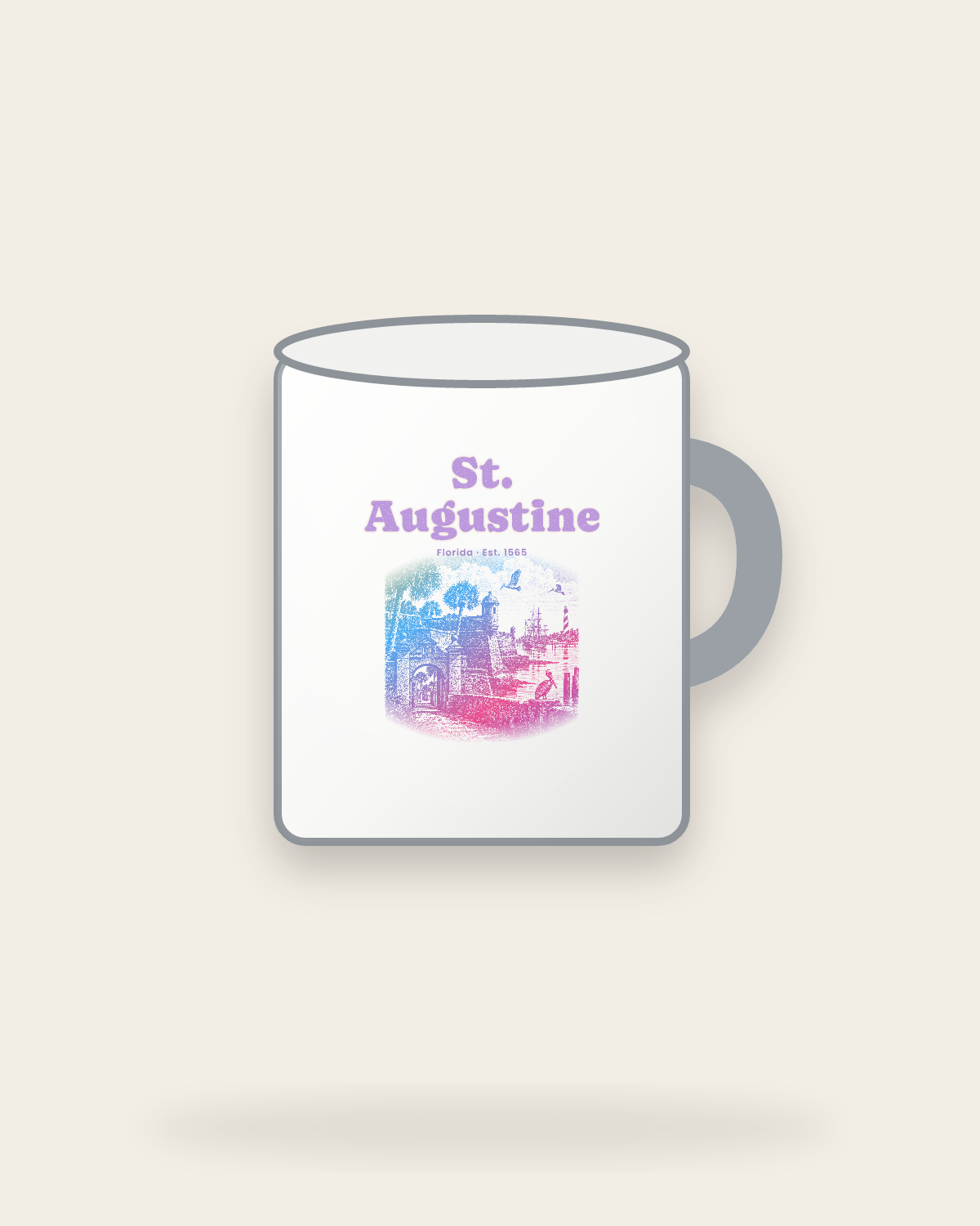St. Augustine Old Fort & Lighthouse Enamel Camp Mug in White