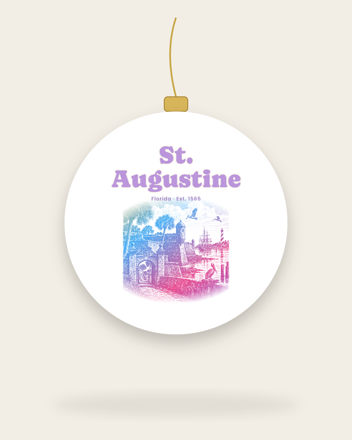 St. Augustine Old Fort & Lighthouse Ceramic Ornament in White