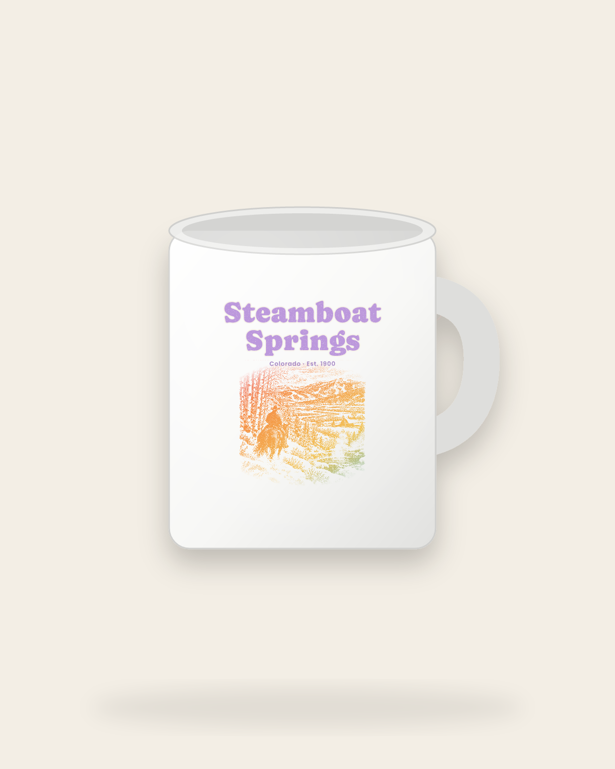 Steamboat Springs Cowboy Powder Ceramic Mug 11oz in White