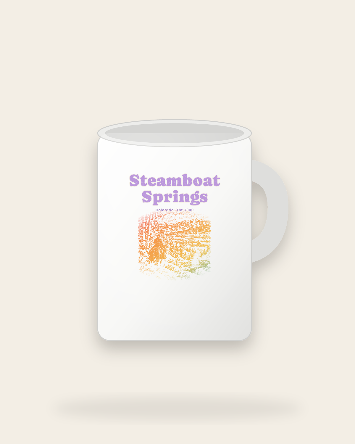 Steamboat Springs Cowboy Powder Ceramic Mug 15oz in White