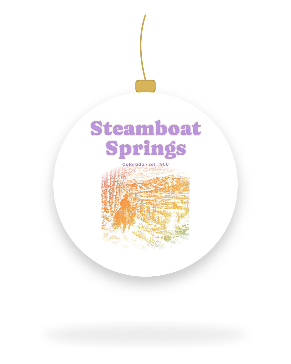 Steamboat Springs Cowboy Powder Ceramic Ornament in White