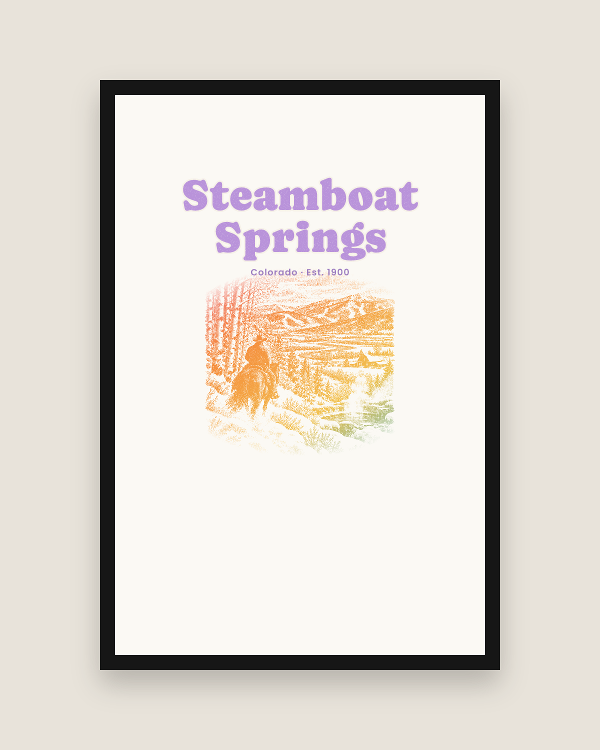 Steamboat Springs Cowboy Powder Matte Poster in White