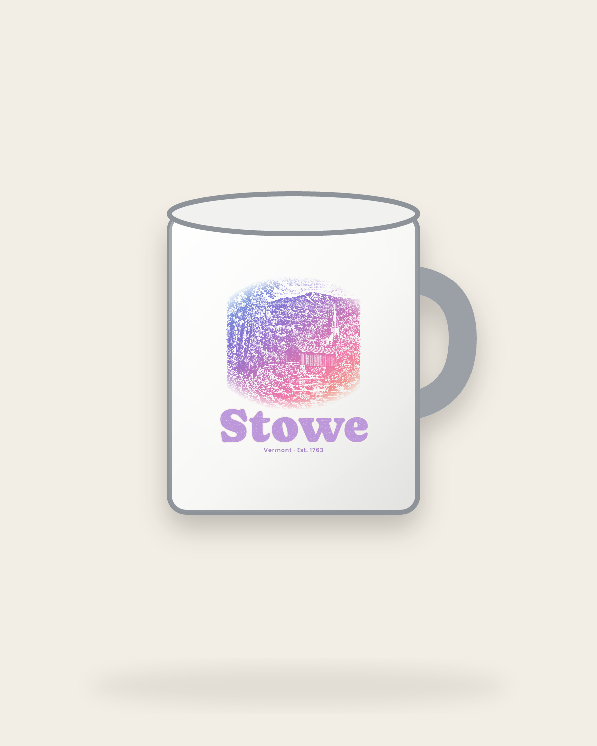 Stowe Covered Bridge Enamel Camp Mug in White