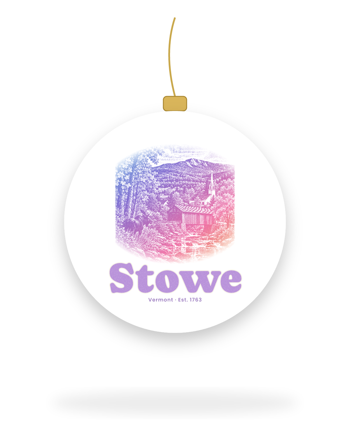 Stowe Covered Bridge Ceramic Ornament in White