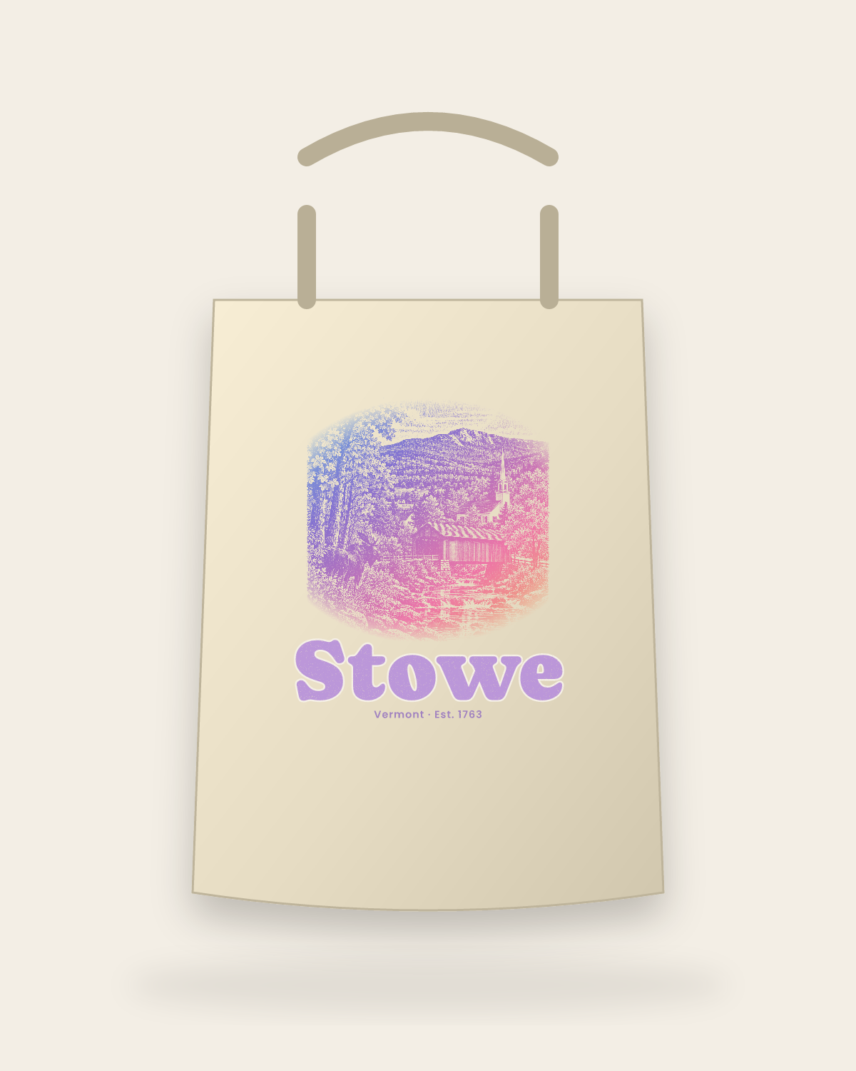 Stowe Covered Bridge Canvas Tote in Beige