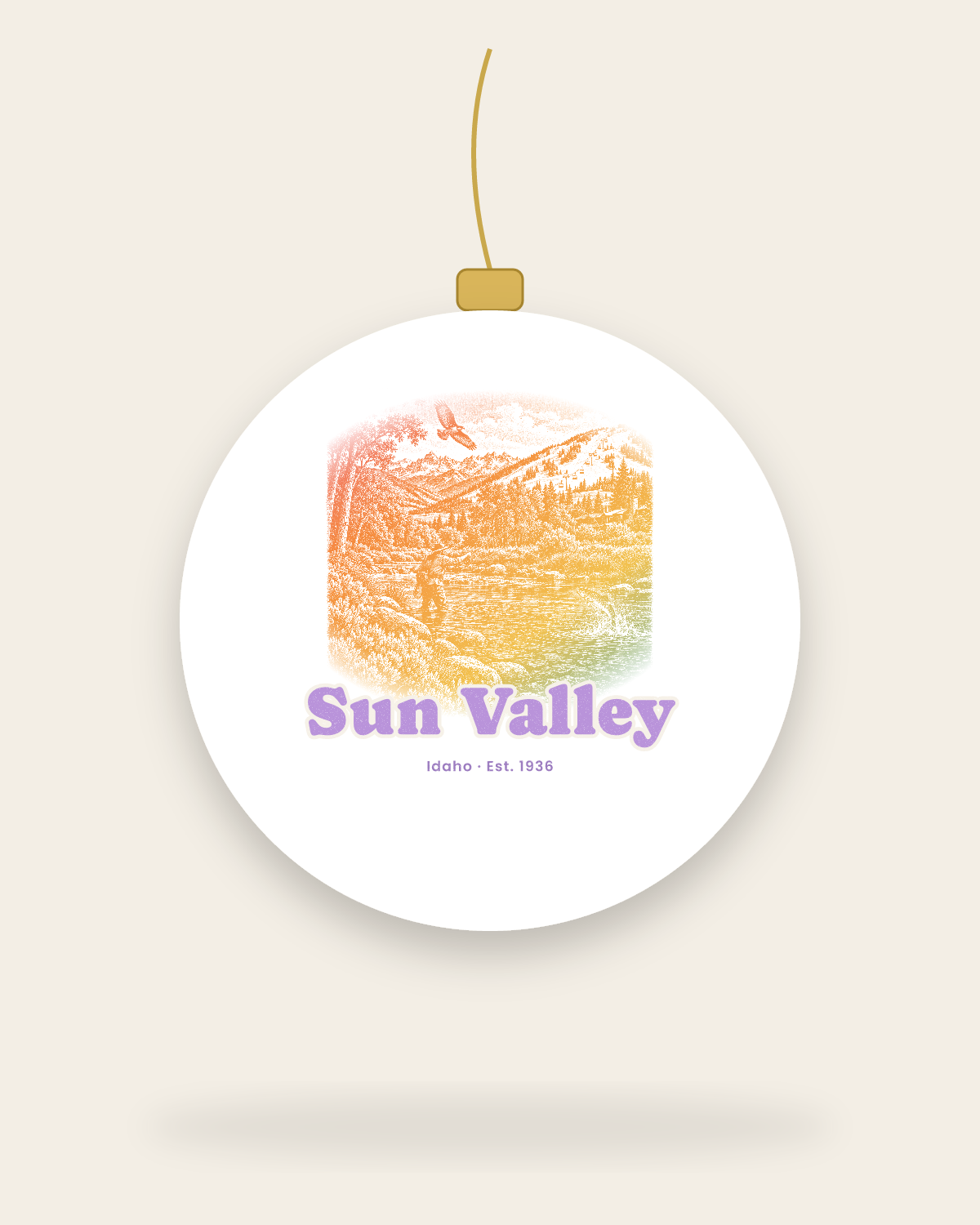 Sun Valley River Cast Ceramic Ornament in White