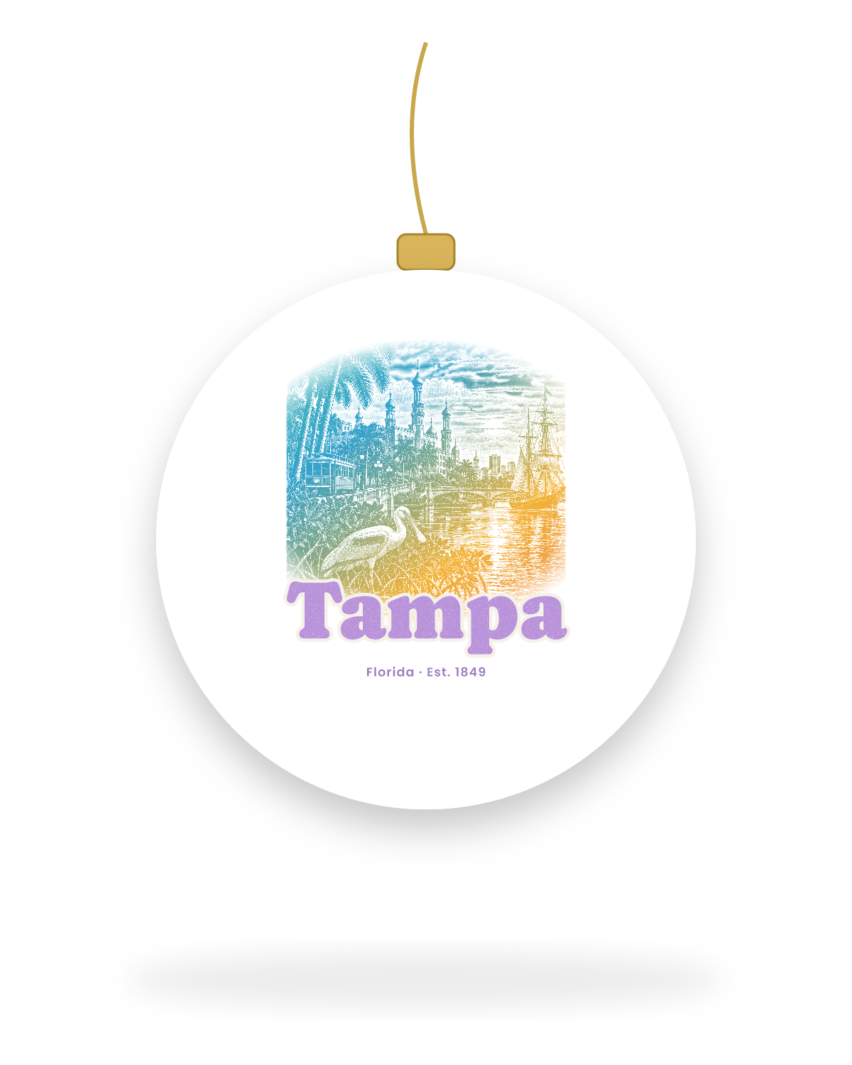 Tampa Minarets & Spoonbill Ceramic Ornament in White