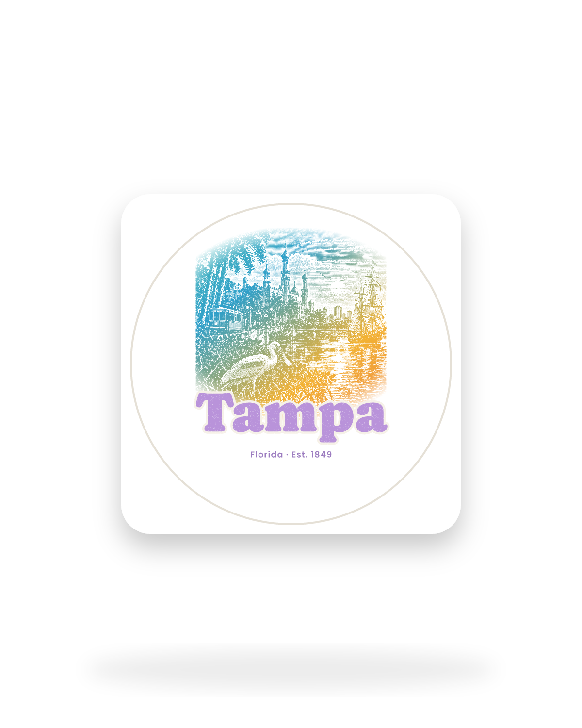Tampa Minarets & Spoonbill Kiss-Cut Sticker in White