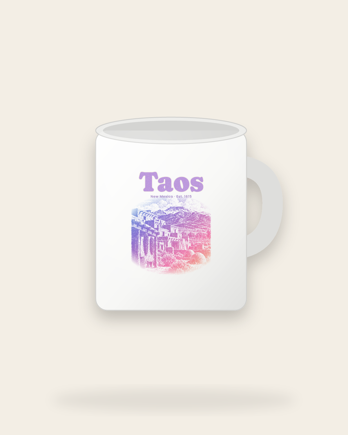 Taos Adobe Pueblo Ceramic Mug 11oz in White