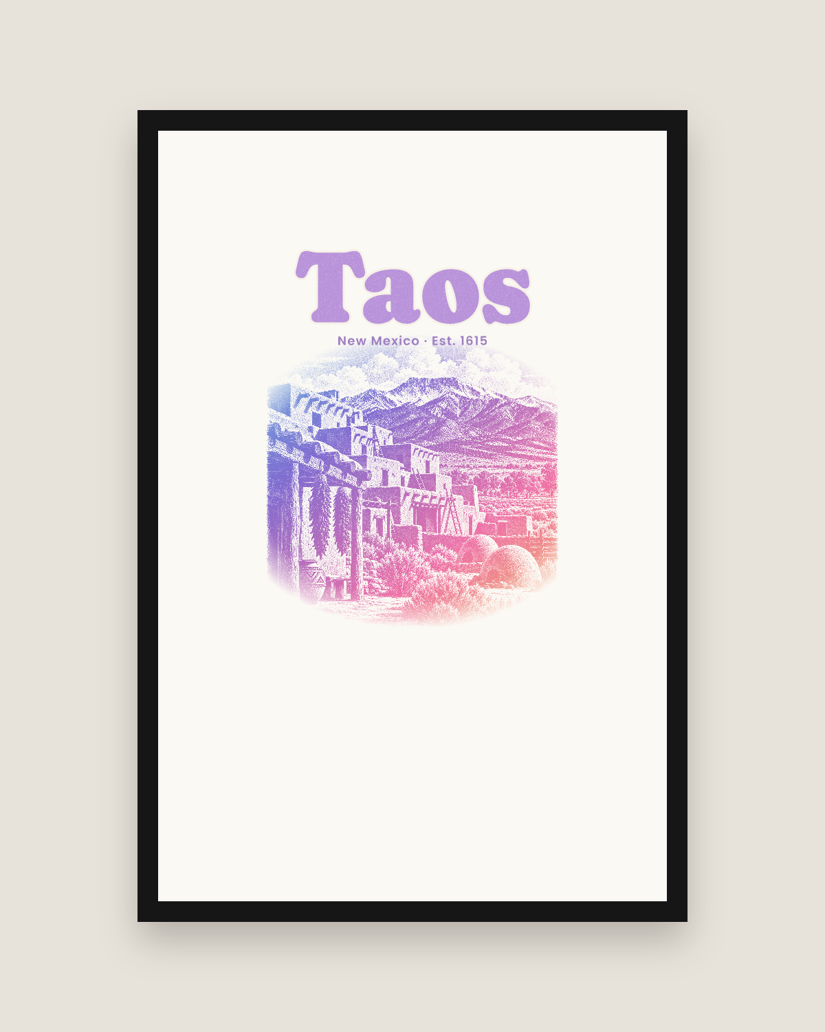 Taos Adobe Pueblo Matte Poster in White