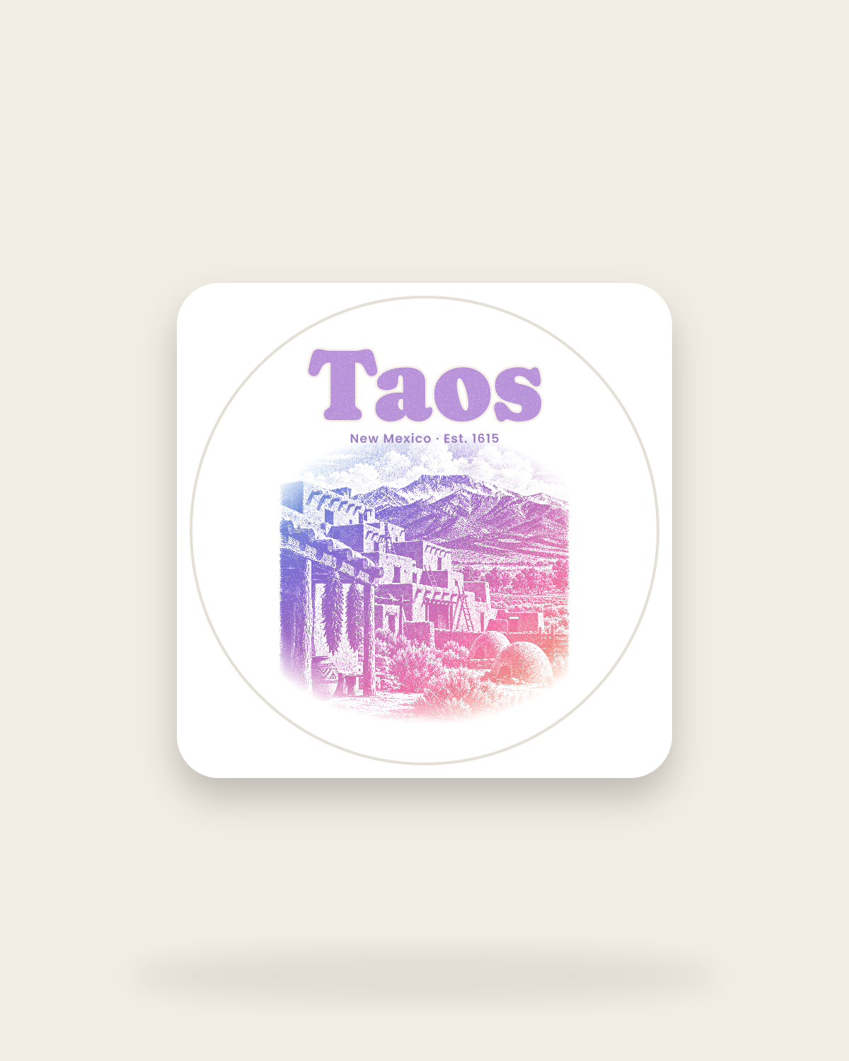 Taos Adobe Pueblo Kiss-Cut Sticker in White