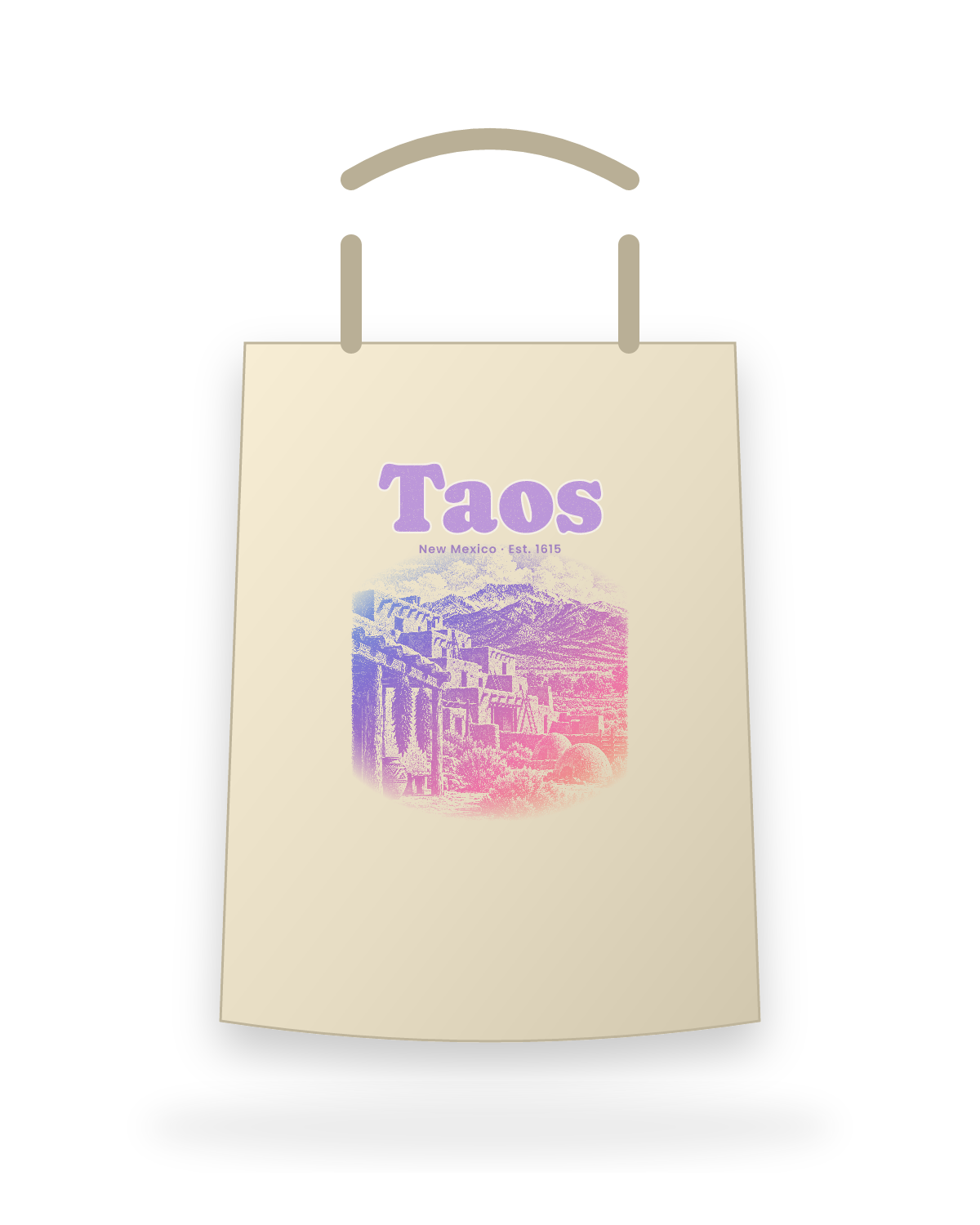 Taos Adobe Pueblo Canvas Tote in Beige