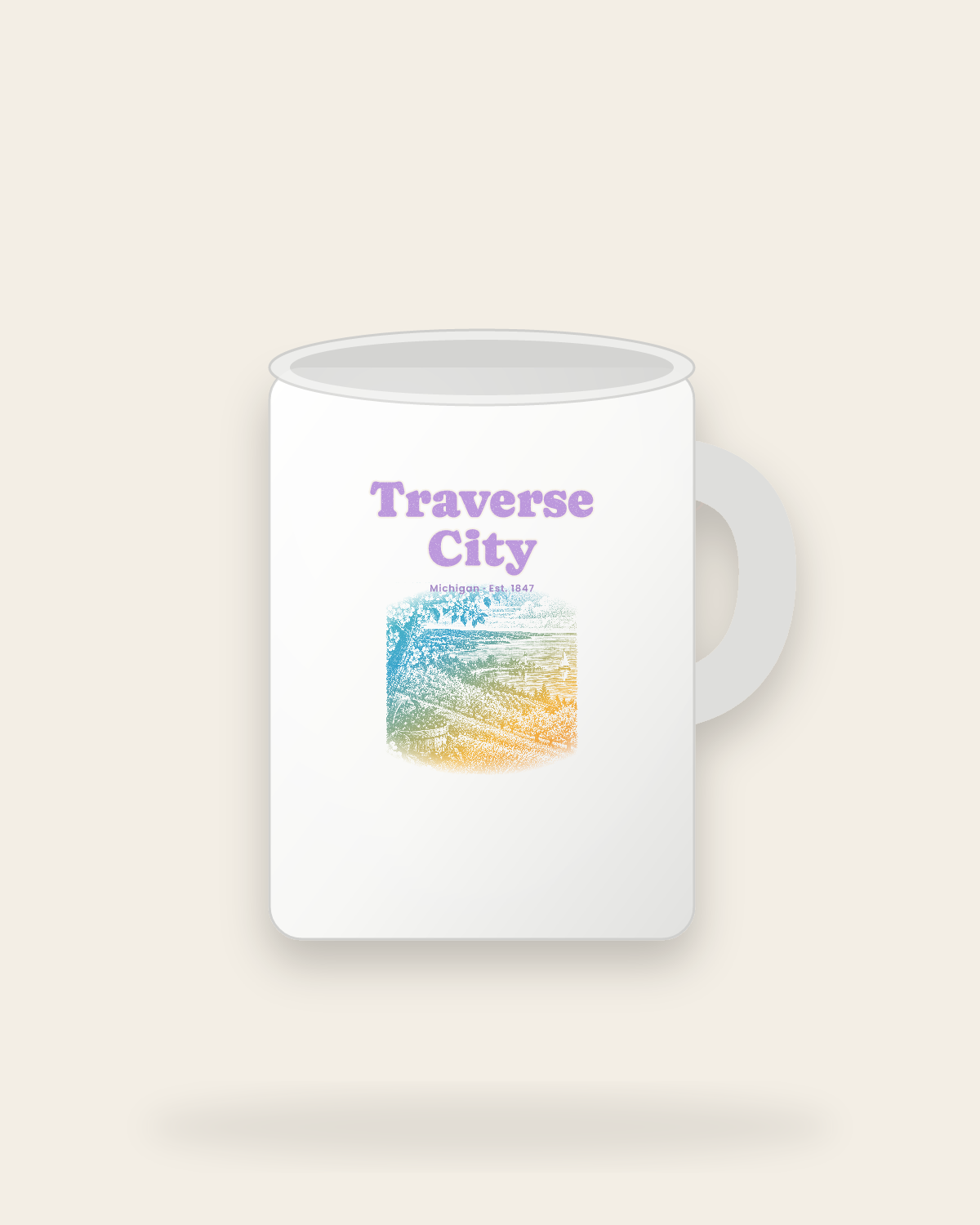 Traverse City Cherry Blossom Bay Ceramic Mug 15oz in White