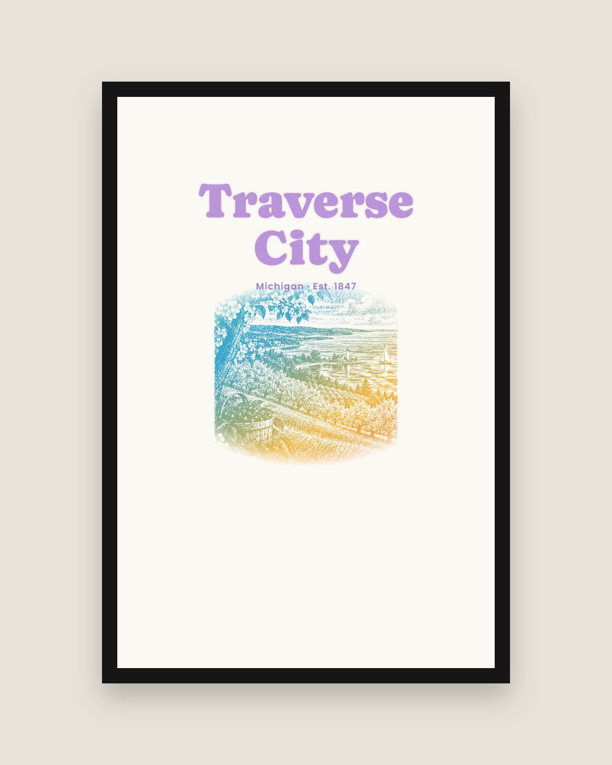 Traverse City Cherry Blossom Bay Matte Poster in White