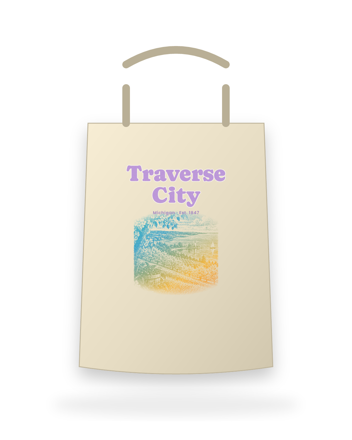 Traverse City Cherry Blossom Bay Canvas Tote in Beige