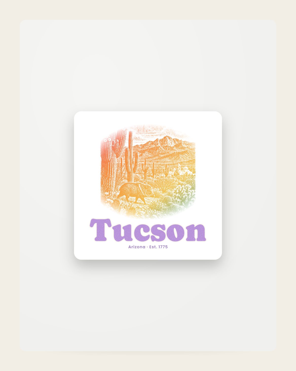 Tucson Saguaro Javelina Fridge Magnet in White