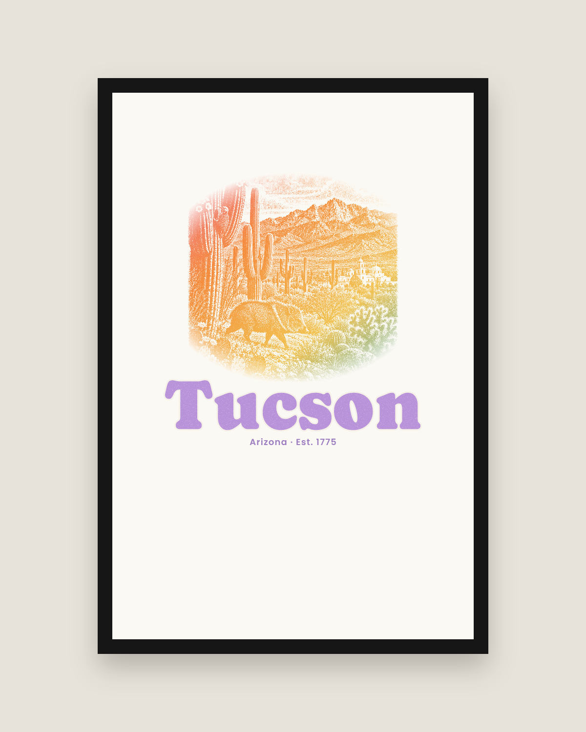 Tucson Saguaro Javelina Matte Poster in White