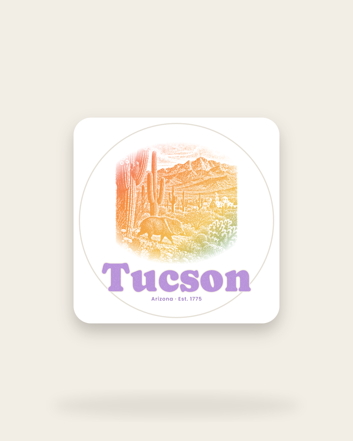 Tucson Saguaro Javelina Kiss-Cut Sticker in White