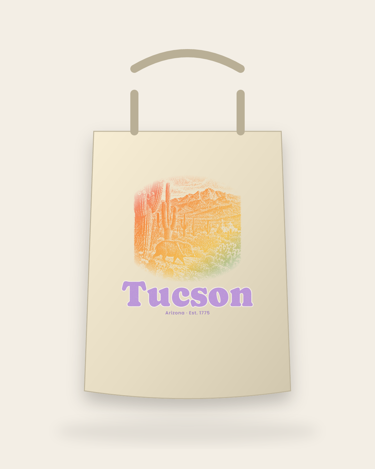 Tucson Saguaro Javelina Canvas Tote in Beige