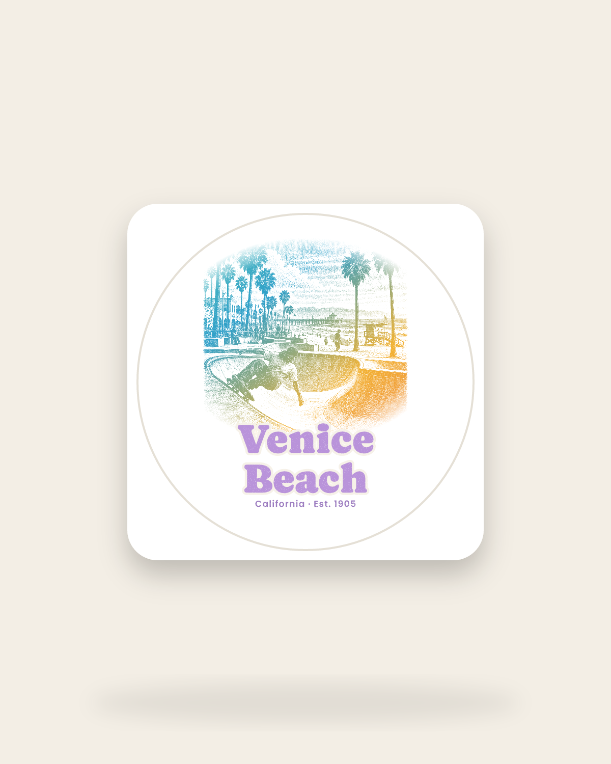 Venice Beach Skatepark Bowl Kiss-Cut Sticker in White