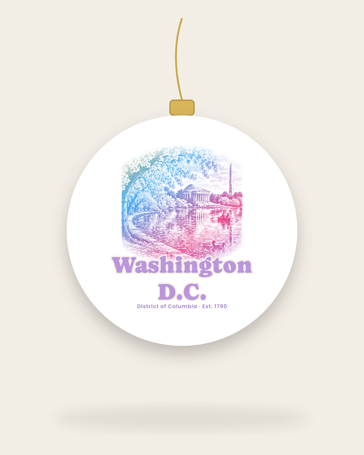 Washington, D.C. Tidal Basin Blossoms Ceramic Ornament in White
