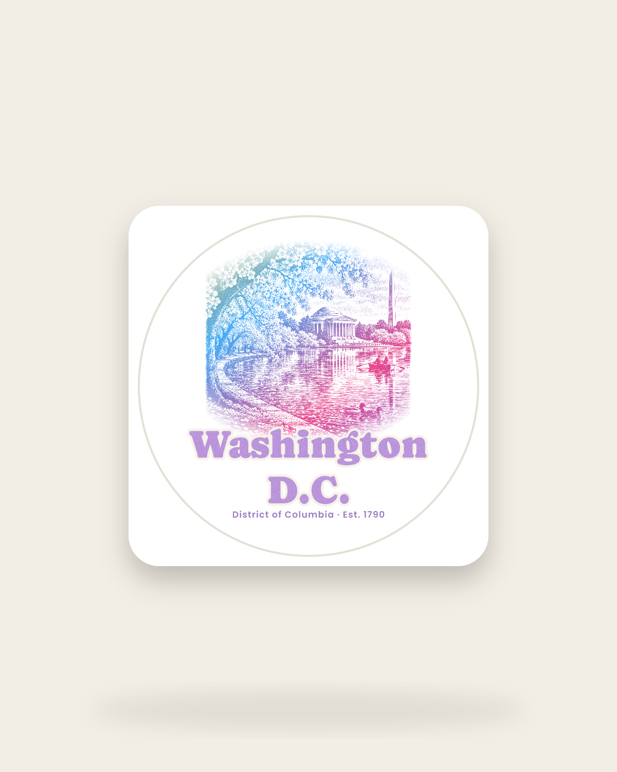 Washington, D.C. Tidal Basin Blossoms Kiss-Cut Sticker in White