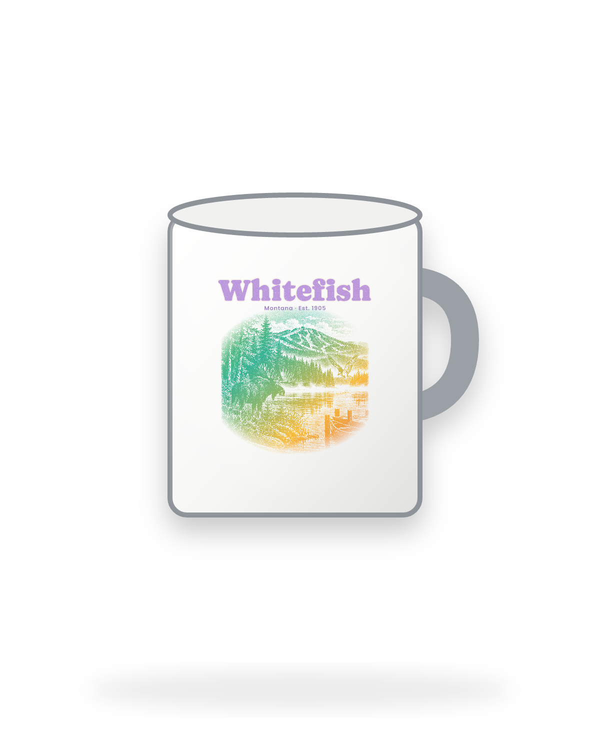 Whitefish Lake Moose Enamel Camp Mug in White