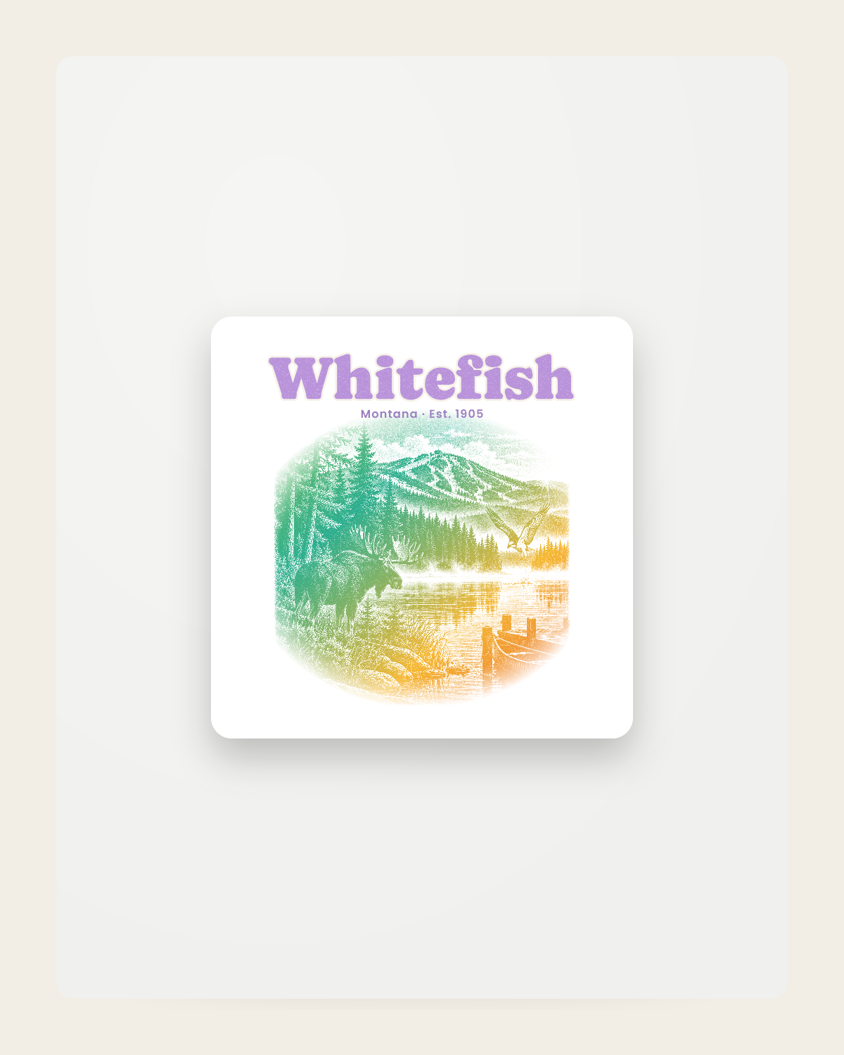 Whitefish Lake Moose Fridge Magnet in White