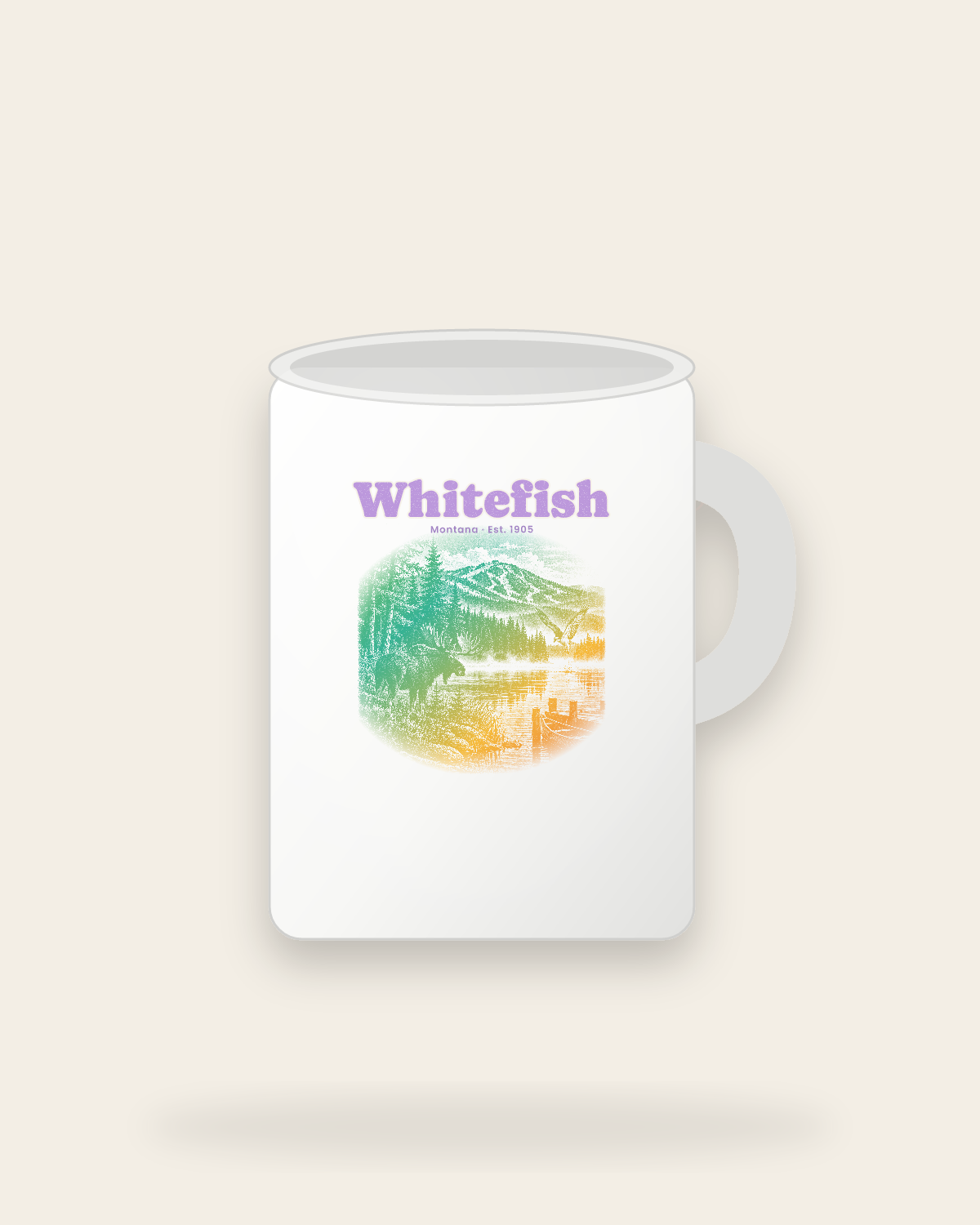 Whitefish Lake Moose Ceramic Mug 15oz in White