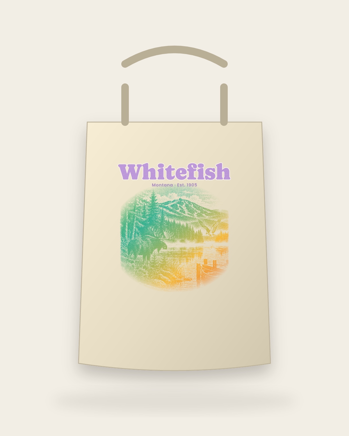 Whitefish Lake Moose Canvas Tote in Beige