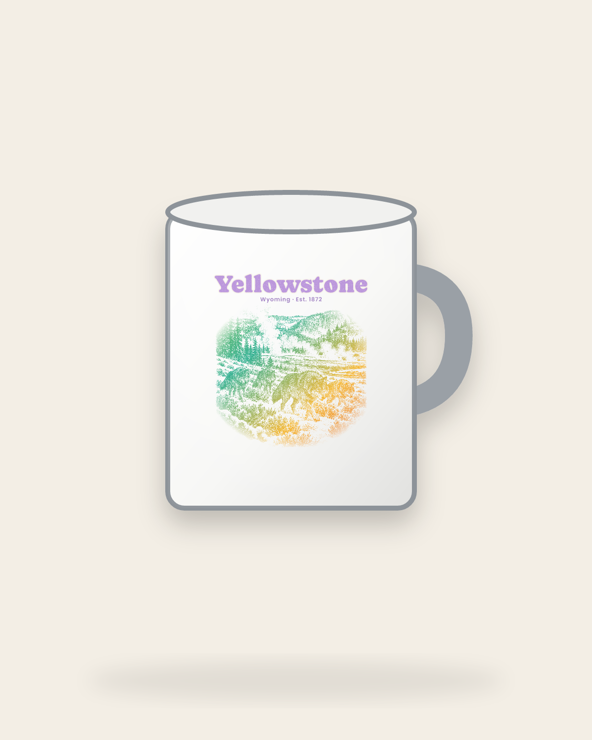 Yellowstone Lamar Valley Wolves Enamel Camp Mug in White