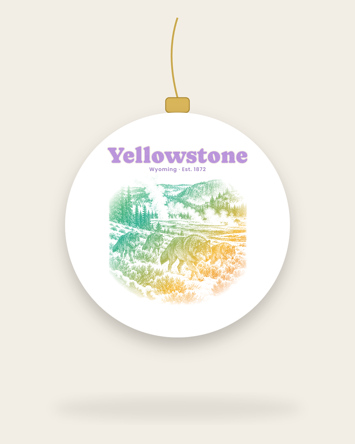 Yellowstone Lamar Valley Wolves Ceramic Ornament in White
