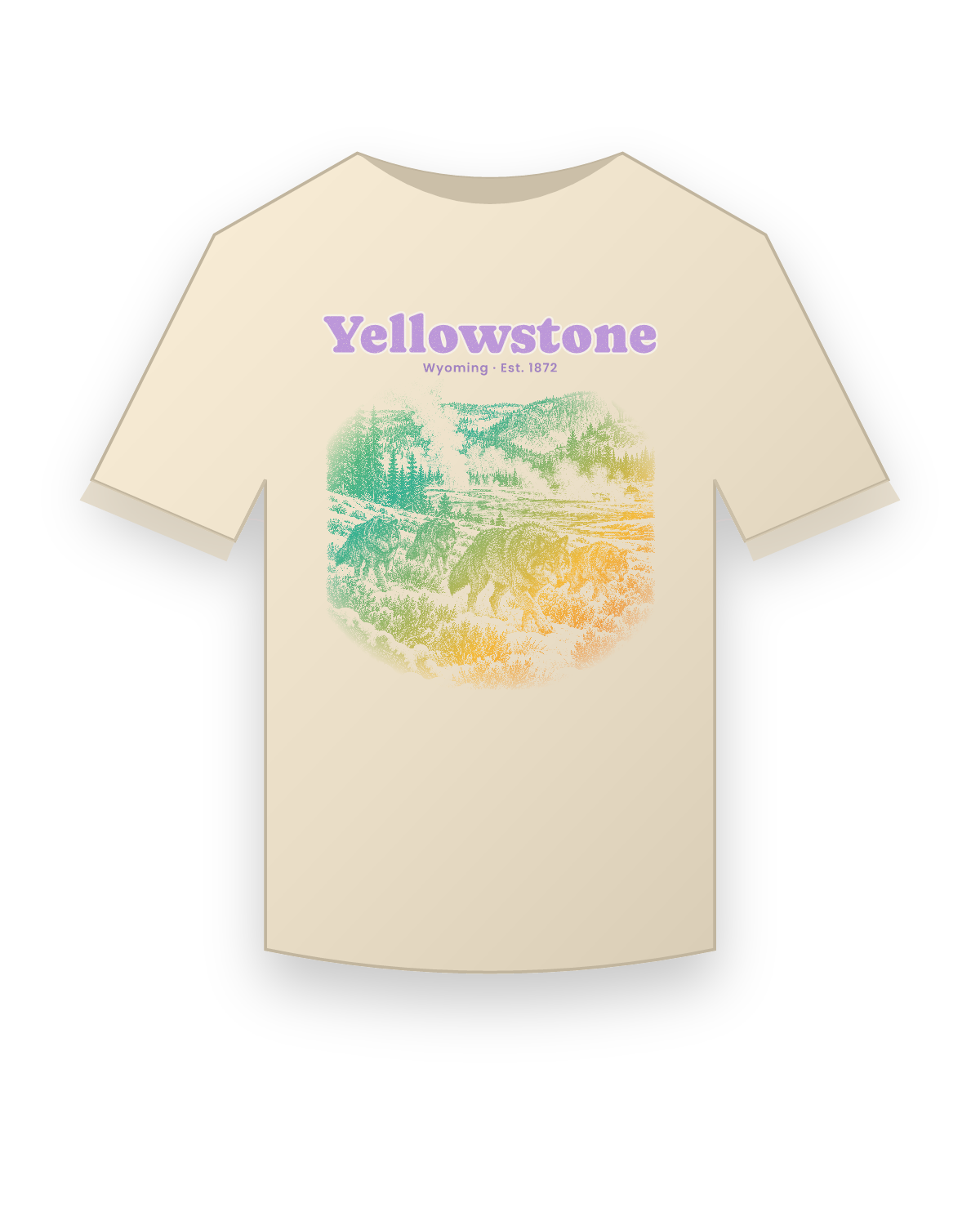 Yellowstone Lamar Valley Wolves Organic Cotton Tee in Natural