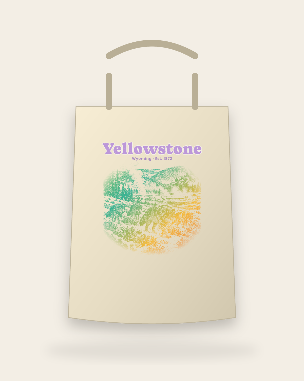Yellowstone Lamar Valley Wolves Canvas Tote in Beige